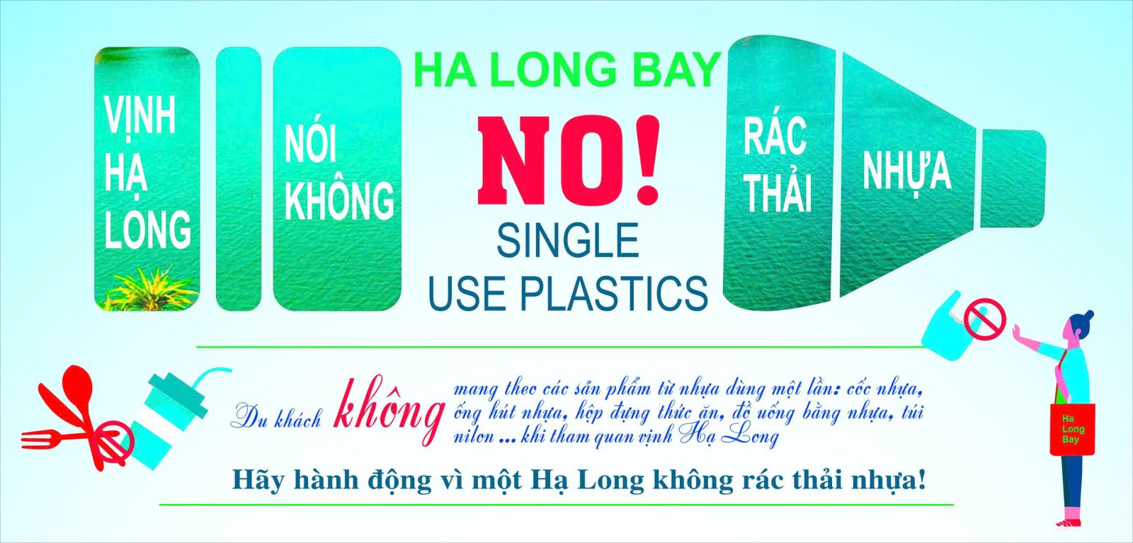 Hãy nói không với sản phẩm nhựa dùng một lần khi tham quan vịnh Hạ Lonh